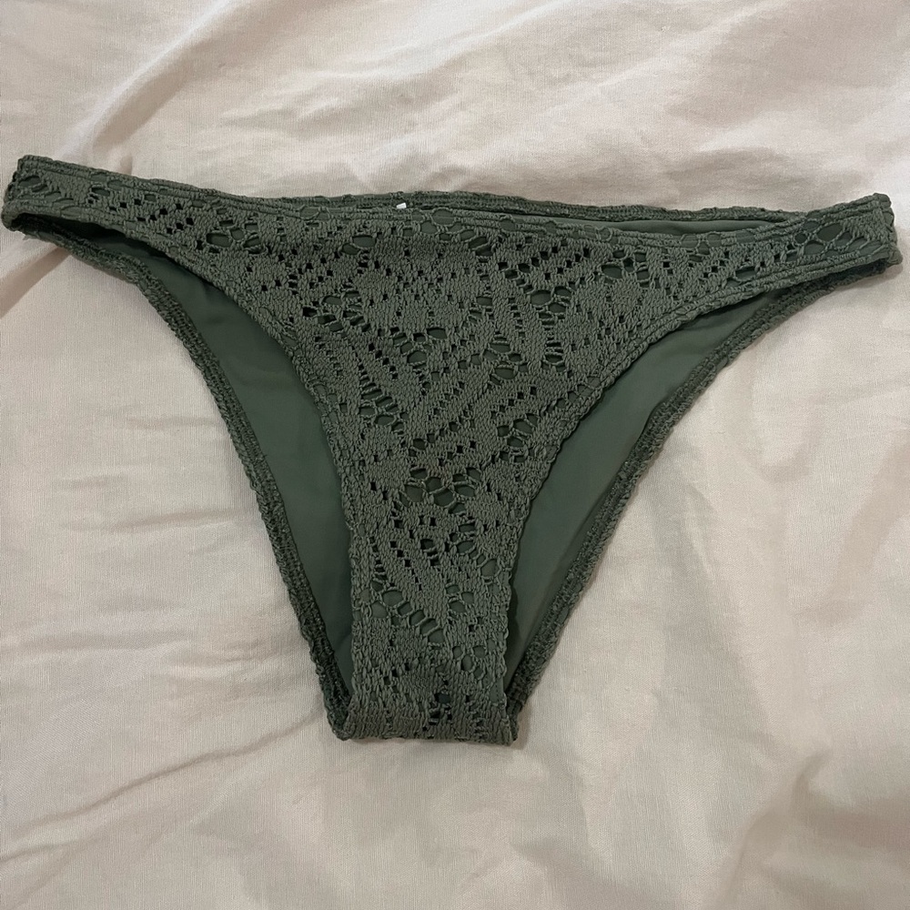 aerie Cheeky Crochet Bikini Bottom - Olive